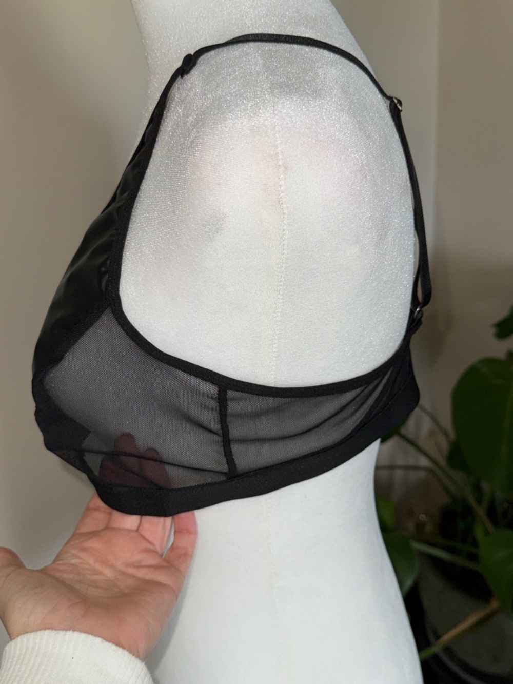 Black Strappy Faux Leather & Sheer Bra — Women Intimates, XL - Picture 4 of 6